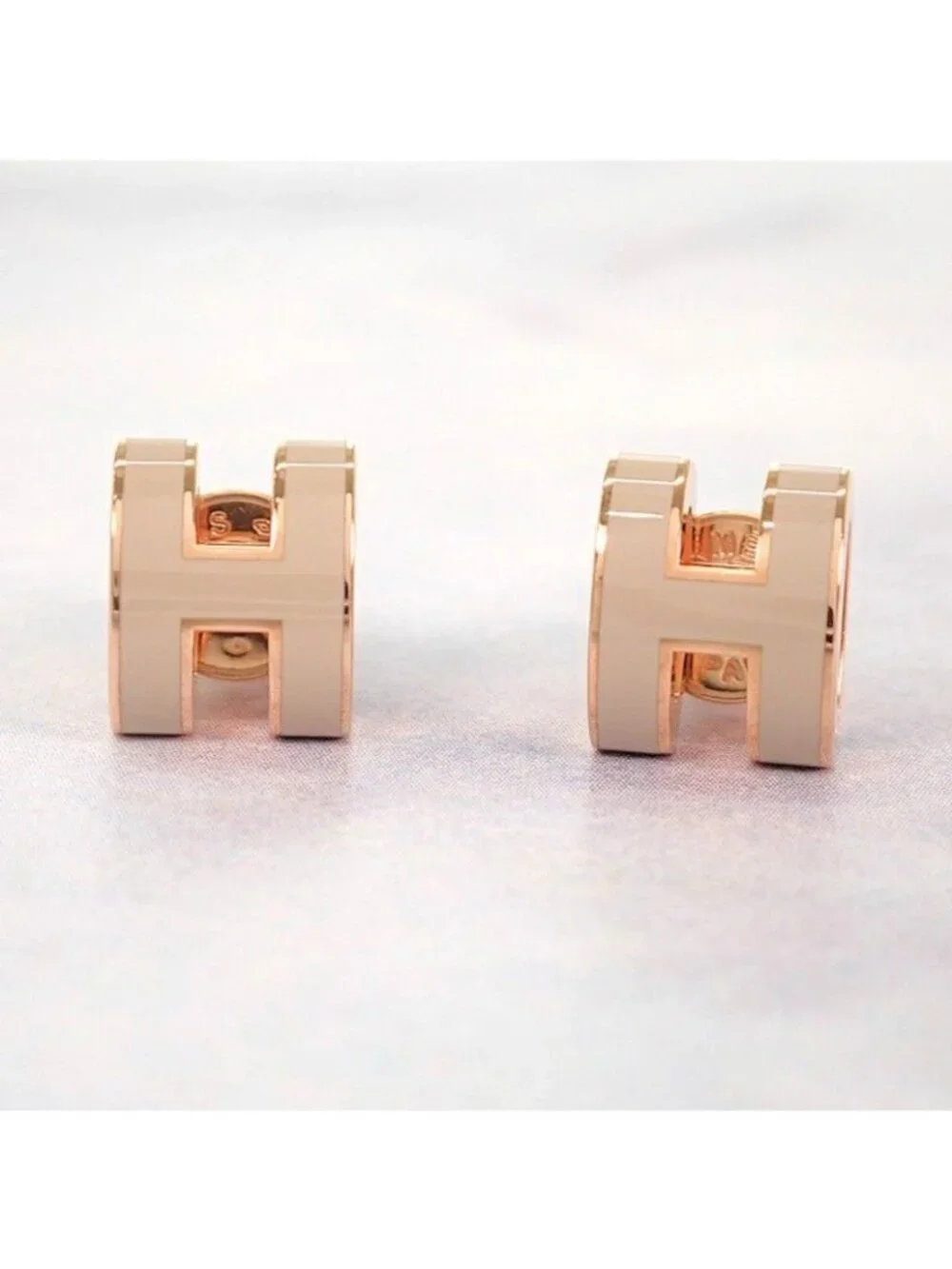Hermes Mini Pop Earrings Included Metal Pink Gold Gray Ju